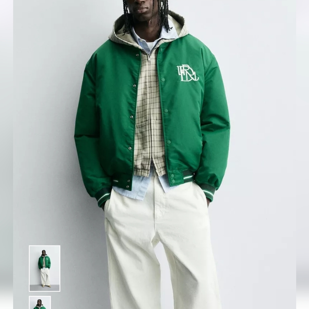 Zara Men's Contrast Embroidered Bomber Jacket